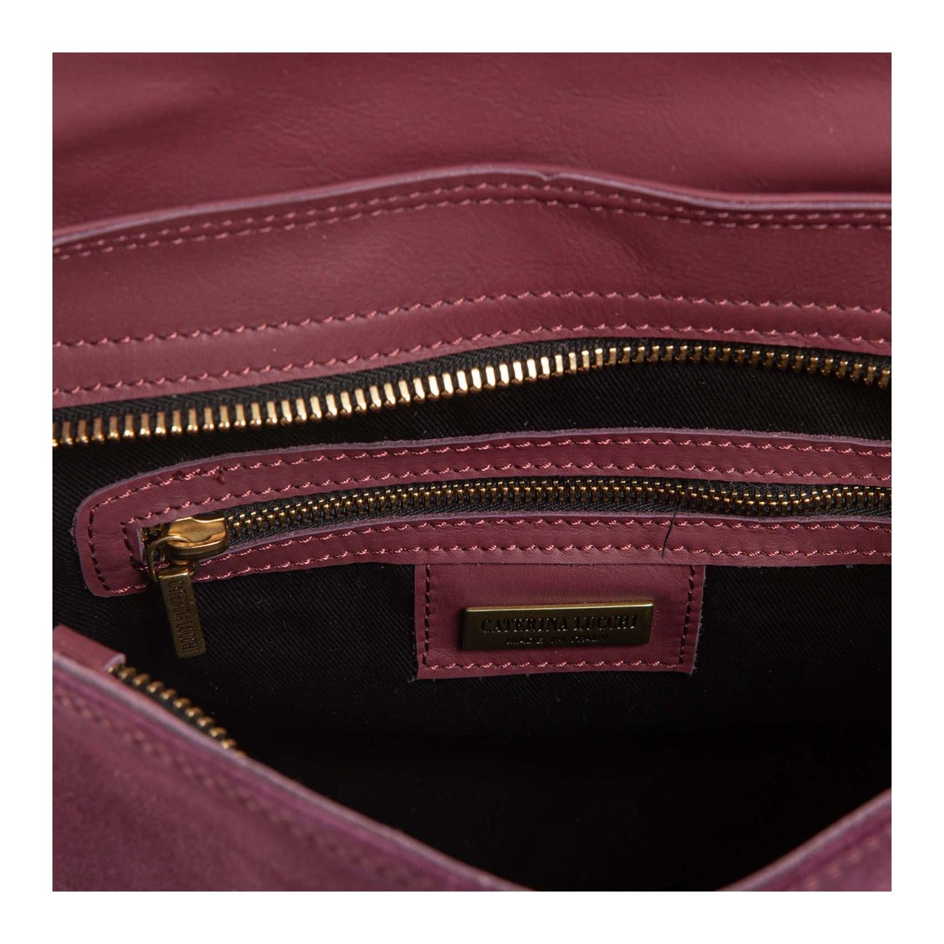 borsa MARIA con patta in pelle prugna interno