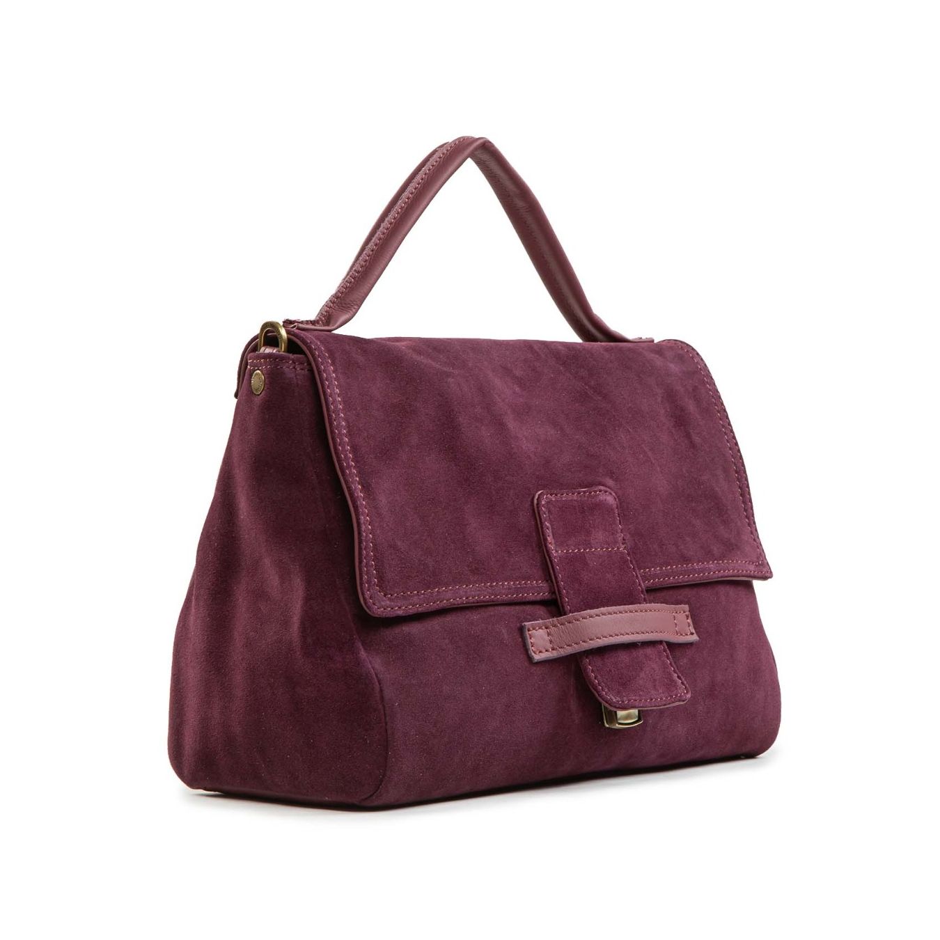borsa MARIA con patta in pelle prugna lato