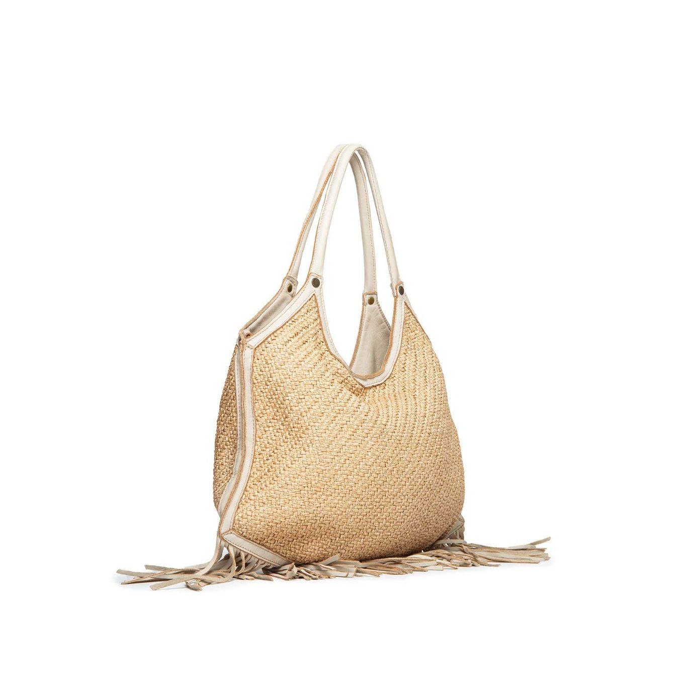 caterina lucchi shopper AGATA con frange in pelle bianca manici