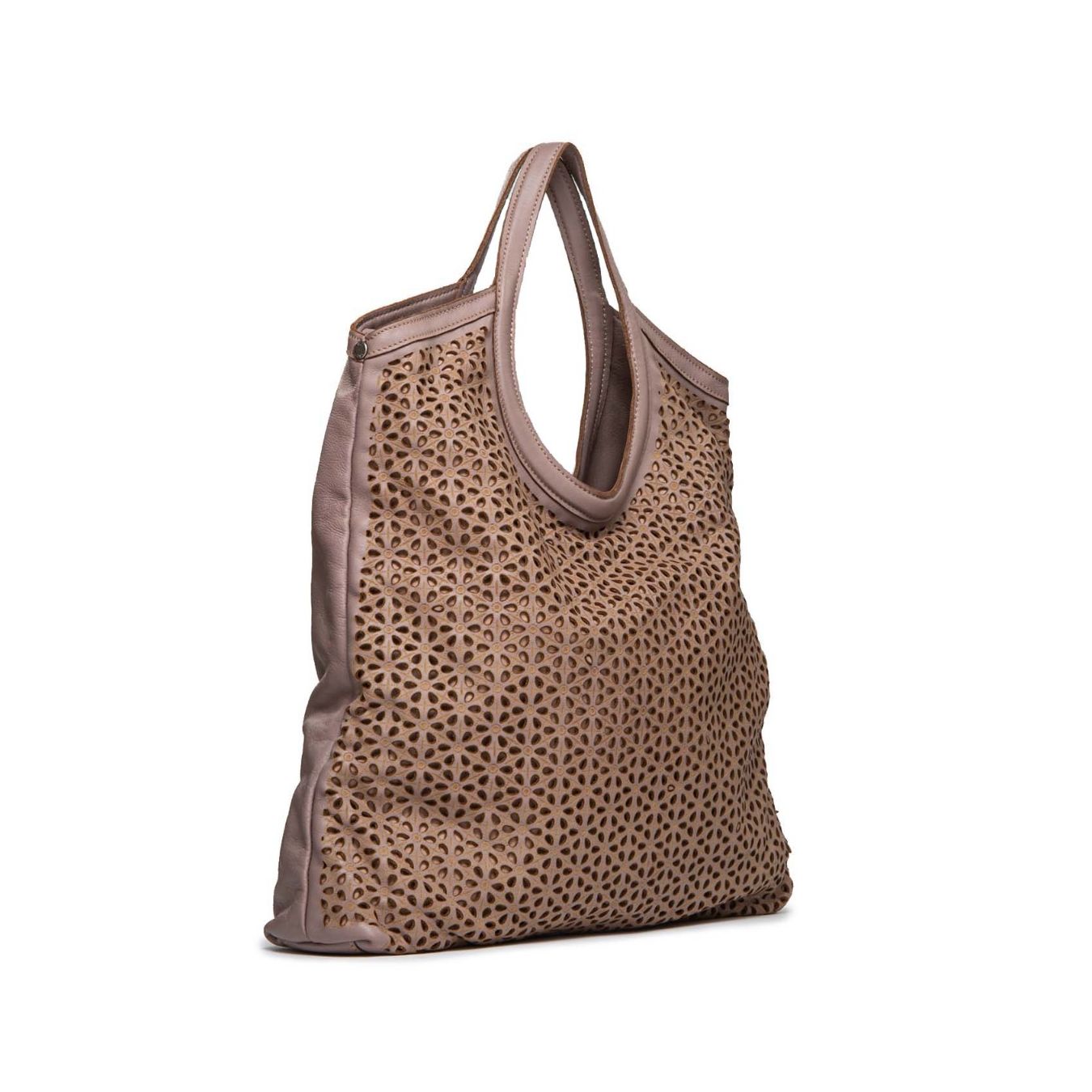 CATERINA LUCCHI shopper ALICE in pelle forata mauve lato