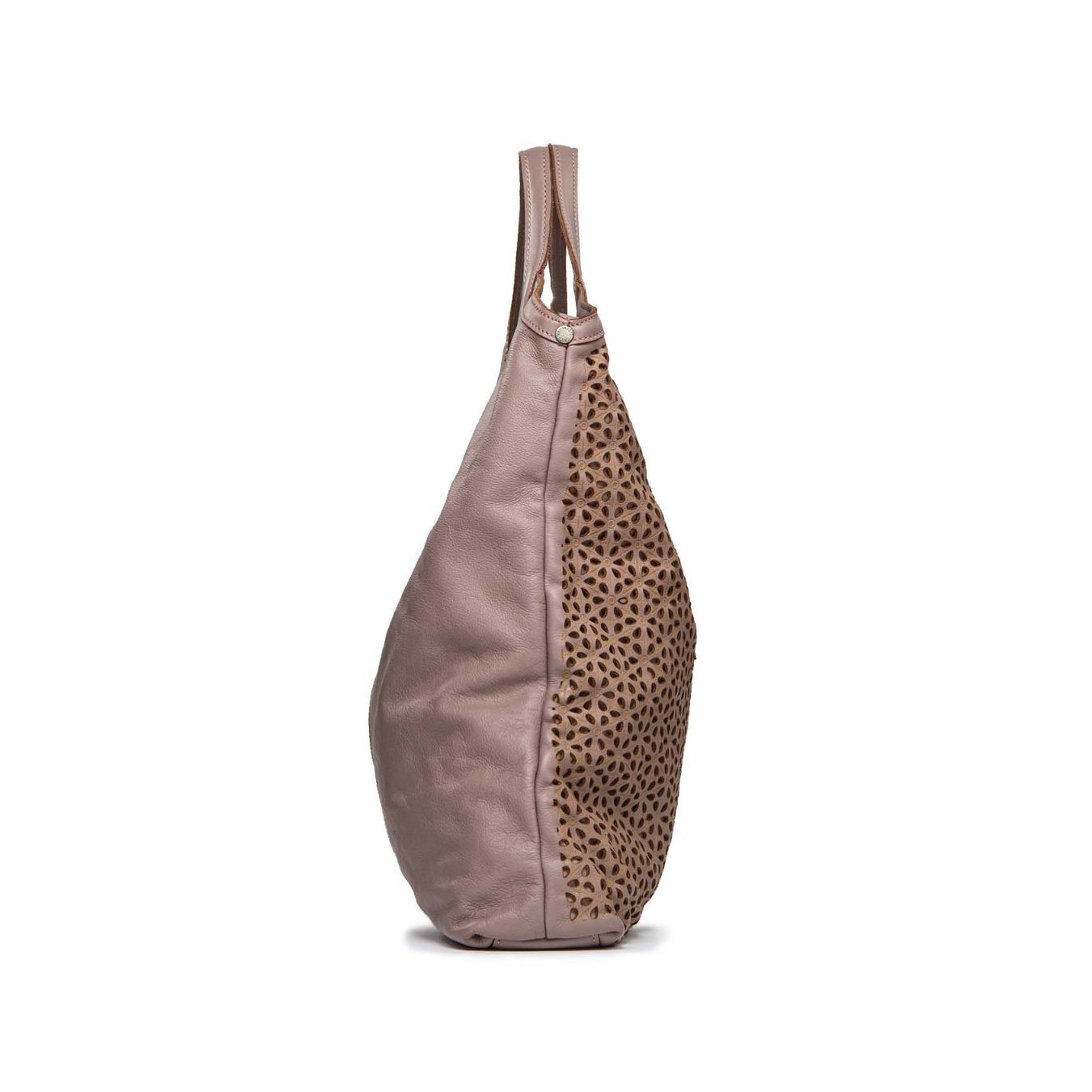 CATERINA LUCCHI shopper ALICE in pelle forata mauve lato