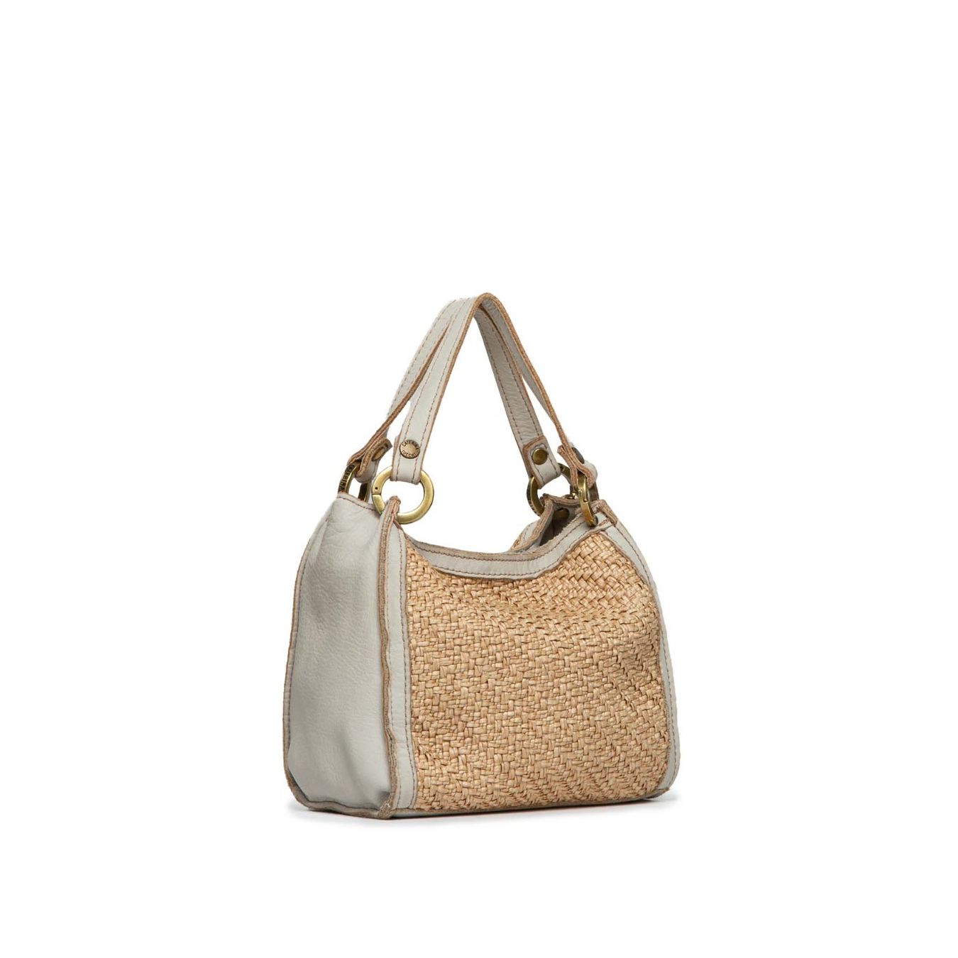 caterina lucchi shopper ANNA in paglia e pelle bianca manici