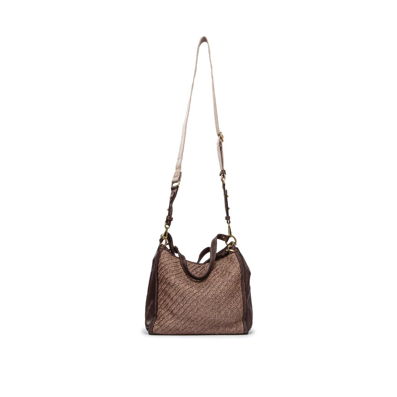 shopper ANNA in paglia e pelle marrone con tracolla