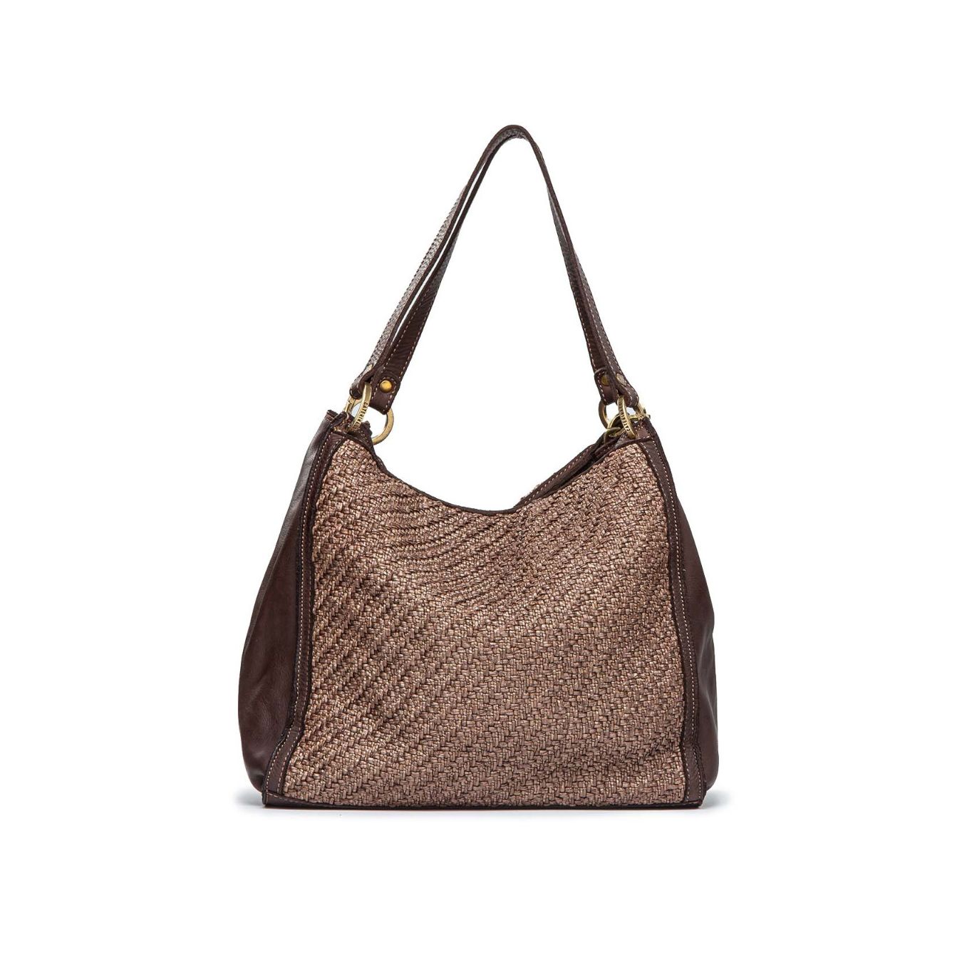 borsa shopper ANNA in paglia e pelle marrone 