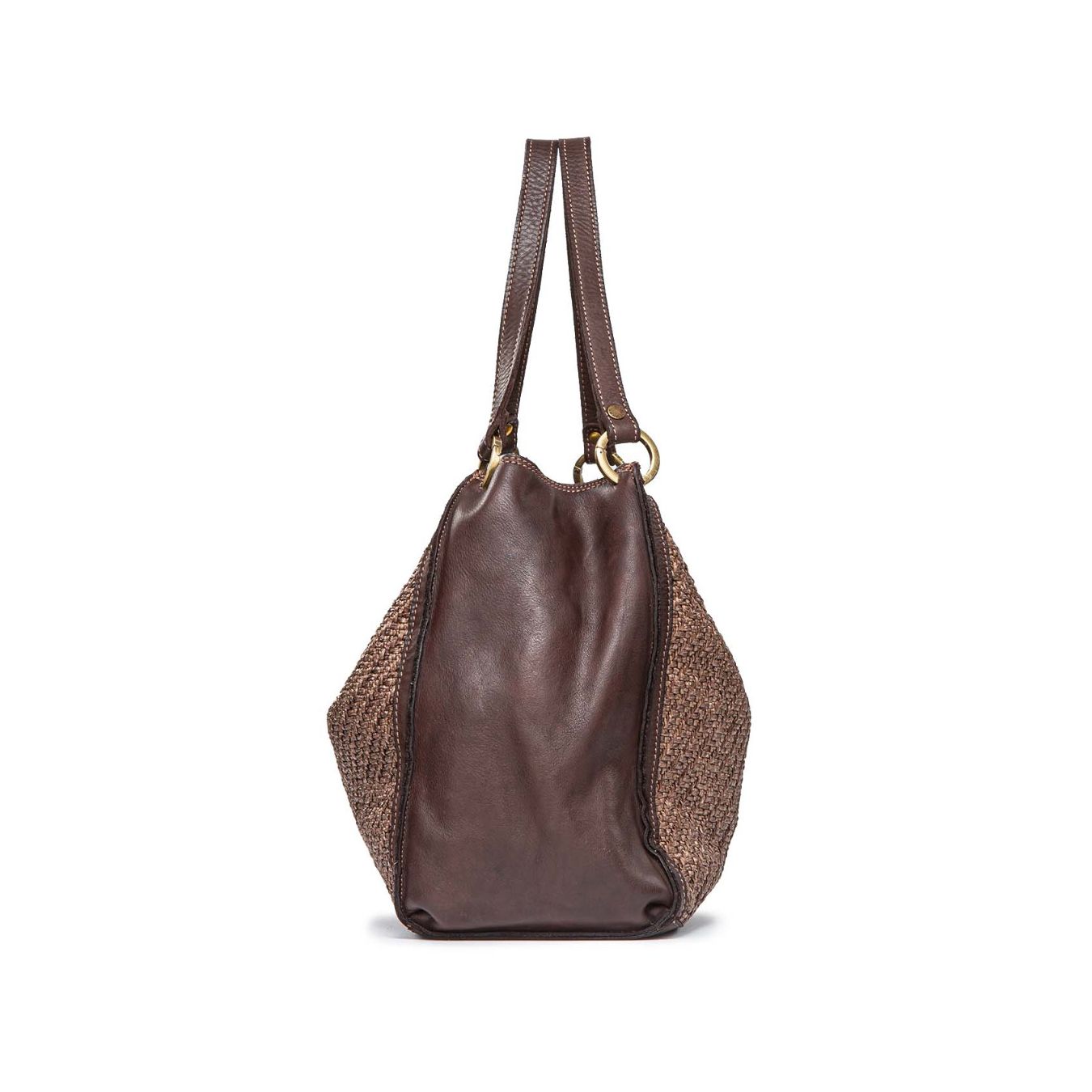 lato shopper ANNA in paglia e pelle marrone 