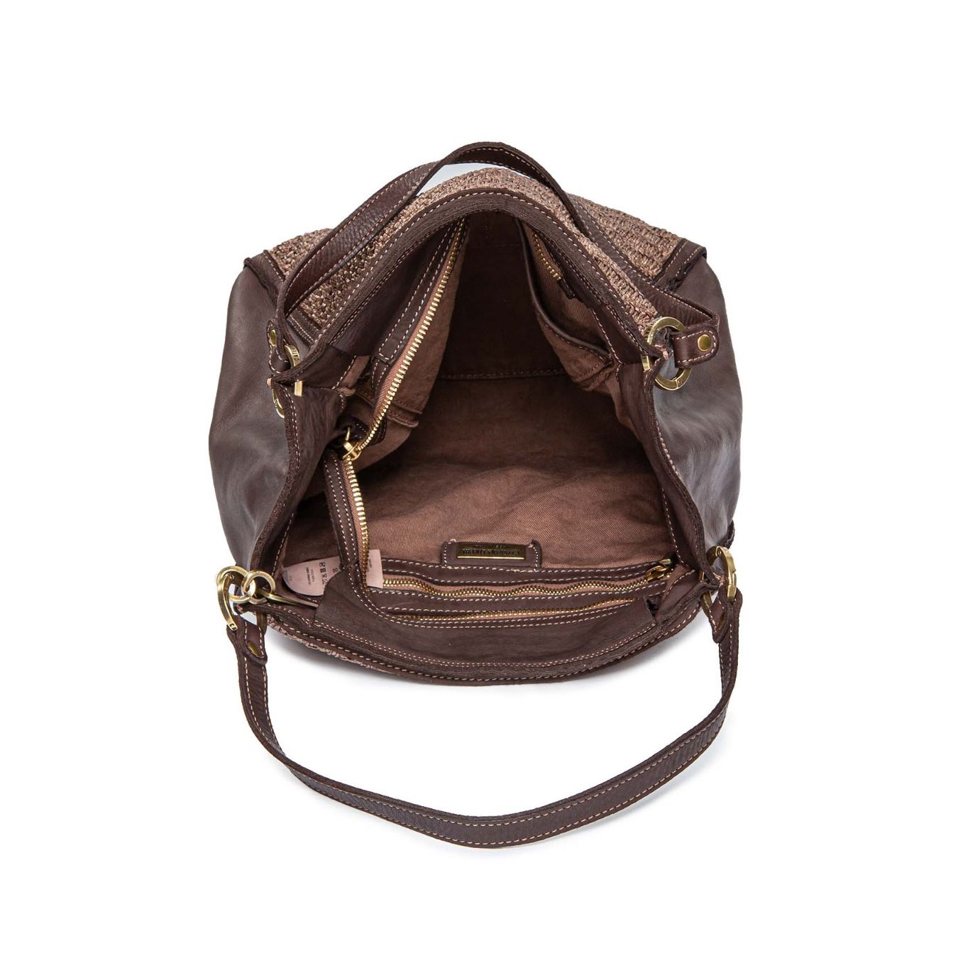 shopper ANNA in paglia e pelle marrone  interno