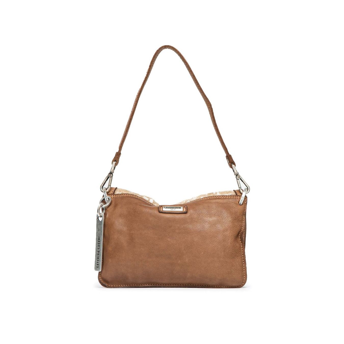 caterina lucchi tracolla CLOTILDE con paillettes in pelle cognac dietro