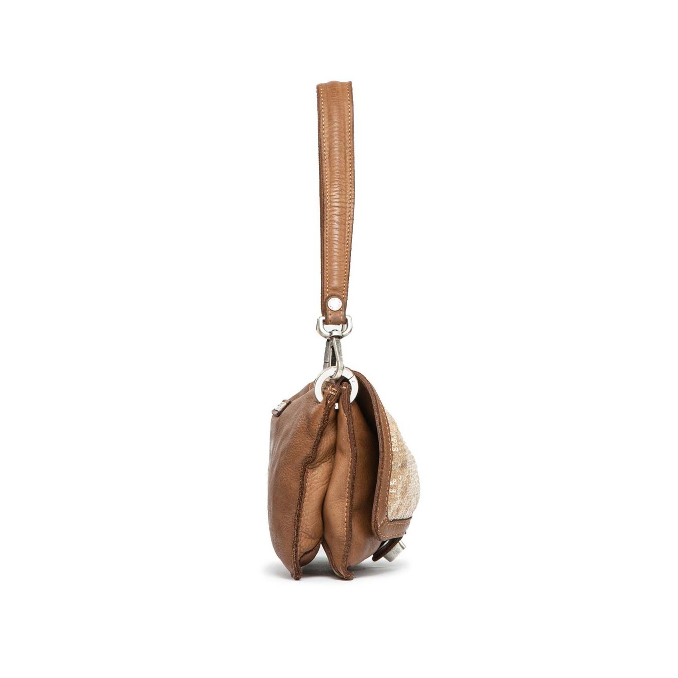 caterina lucchi tracolla CLOTILDE con paillettes in pelle cognac  lato