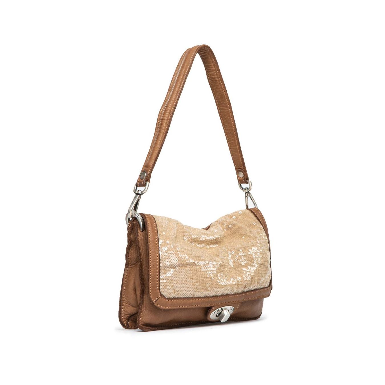 caterina lucchi tracolla CLOTILDE con paillettes in pelle cognac  con manici