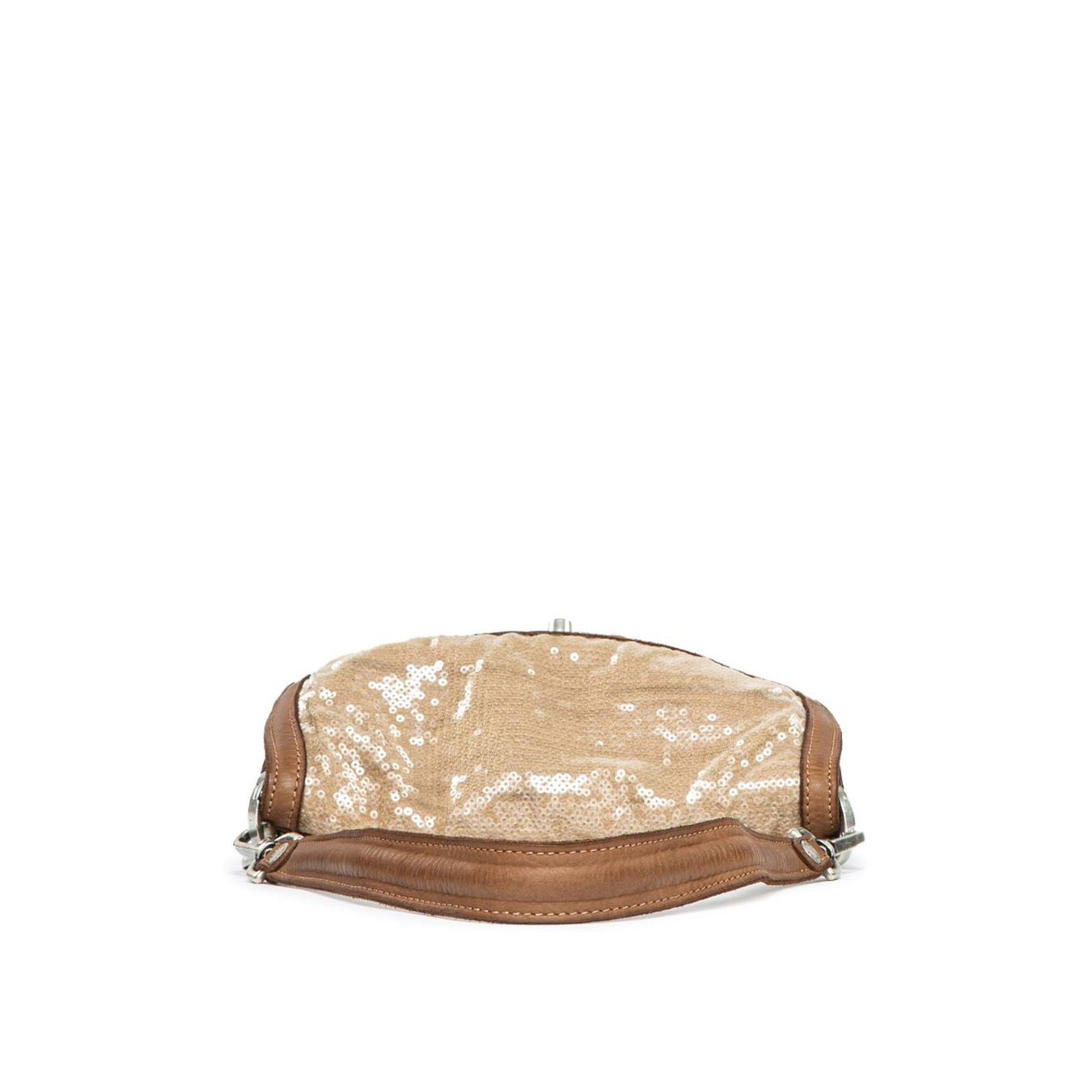 caterina lucchi tracolla CLOTILDE con paillettes in pelle cognac sopra