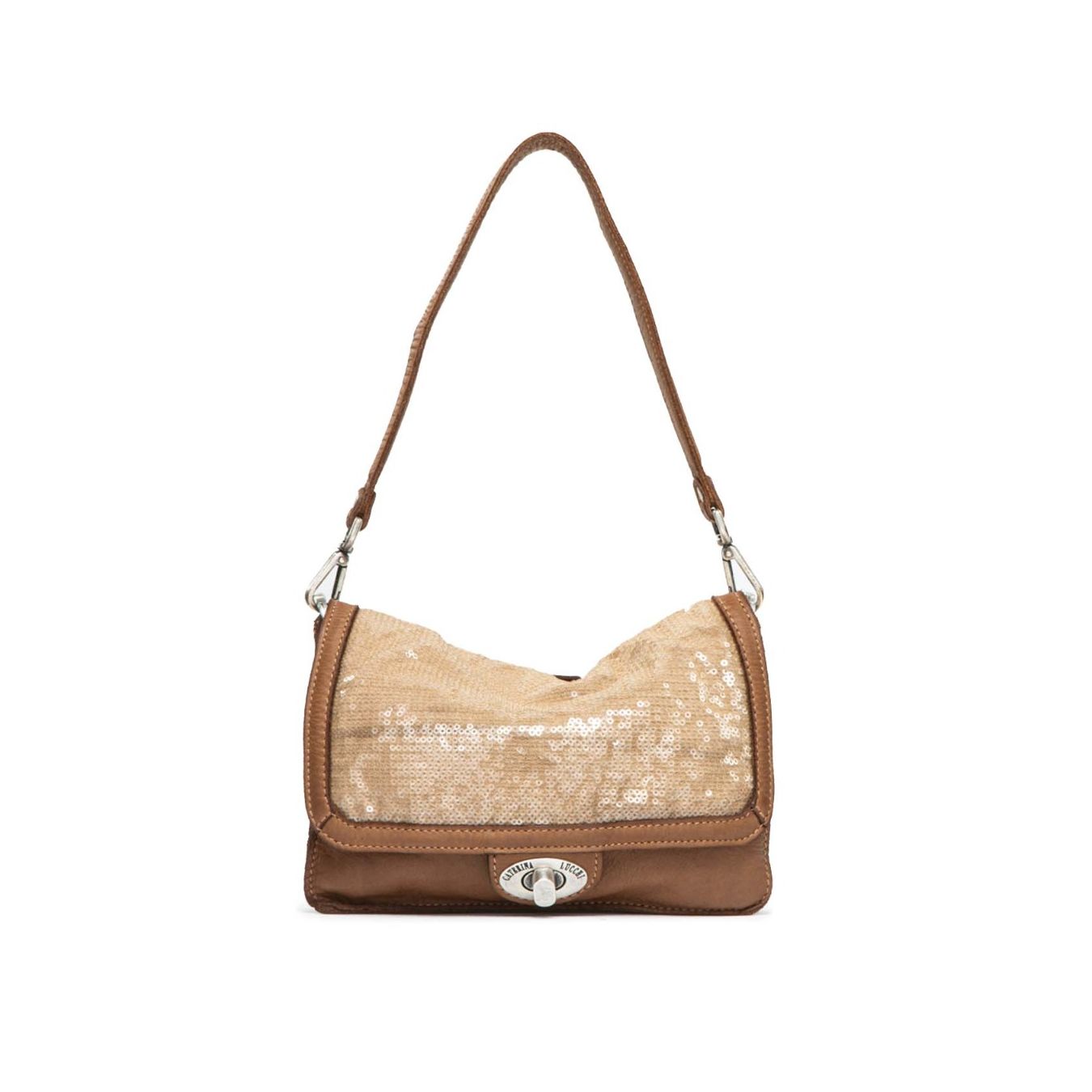 caterina lucchi tracolla CLOTILDE con paillettes in pelle cognac 