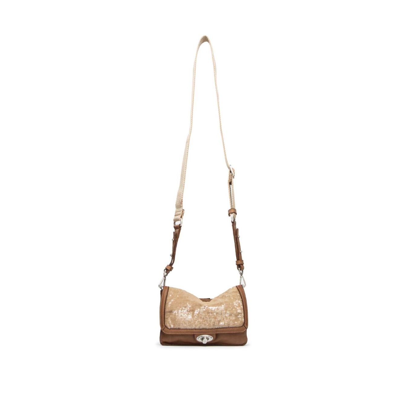 caterina lucchi borsa CLOTILDE con paillettes in pelle cognac tracolla