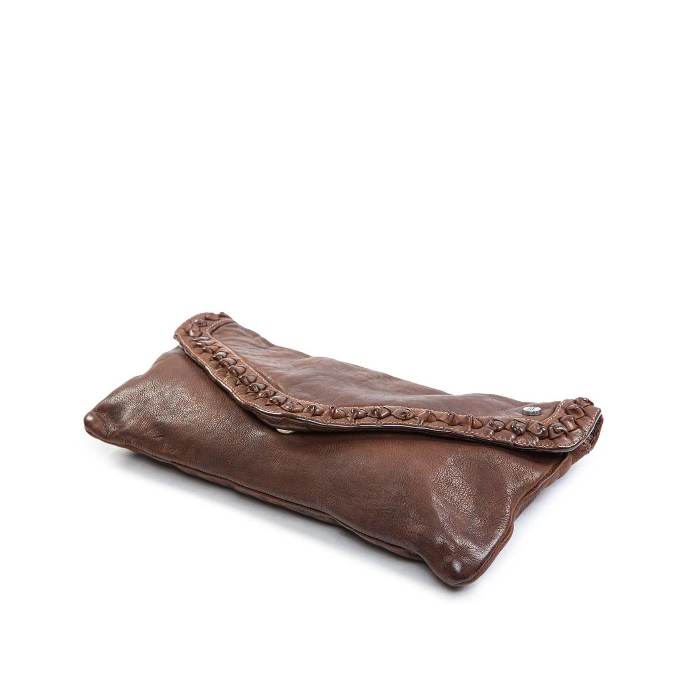 clutch NICOLE nodi in pelle castagna