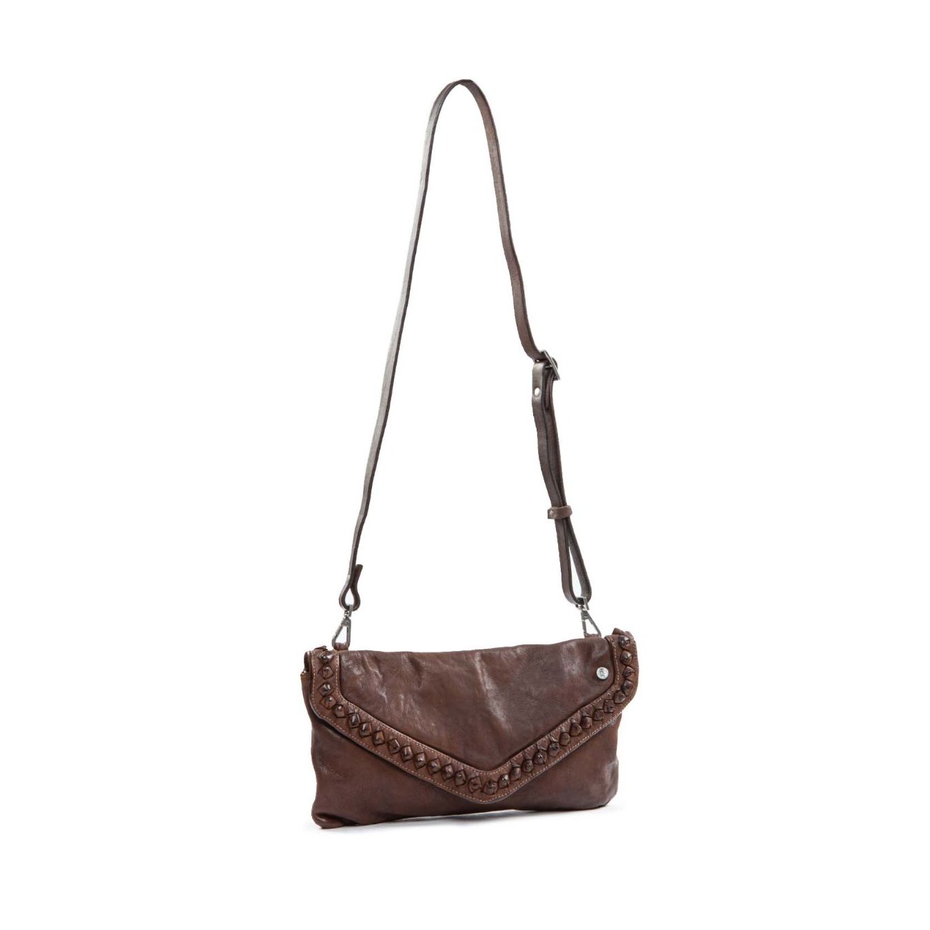 clutch NICOLE nodi in pelle castagna tracolla