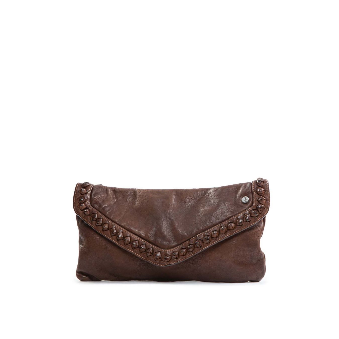 clutch NICOLE nodi in pelle castagna