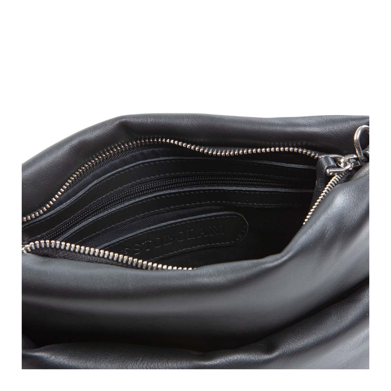 clutch TORA MINI in pelle nera  interno