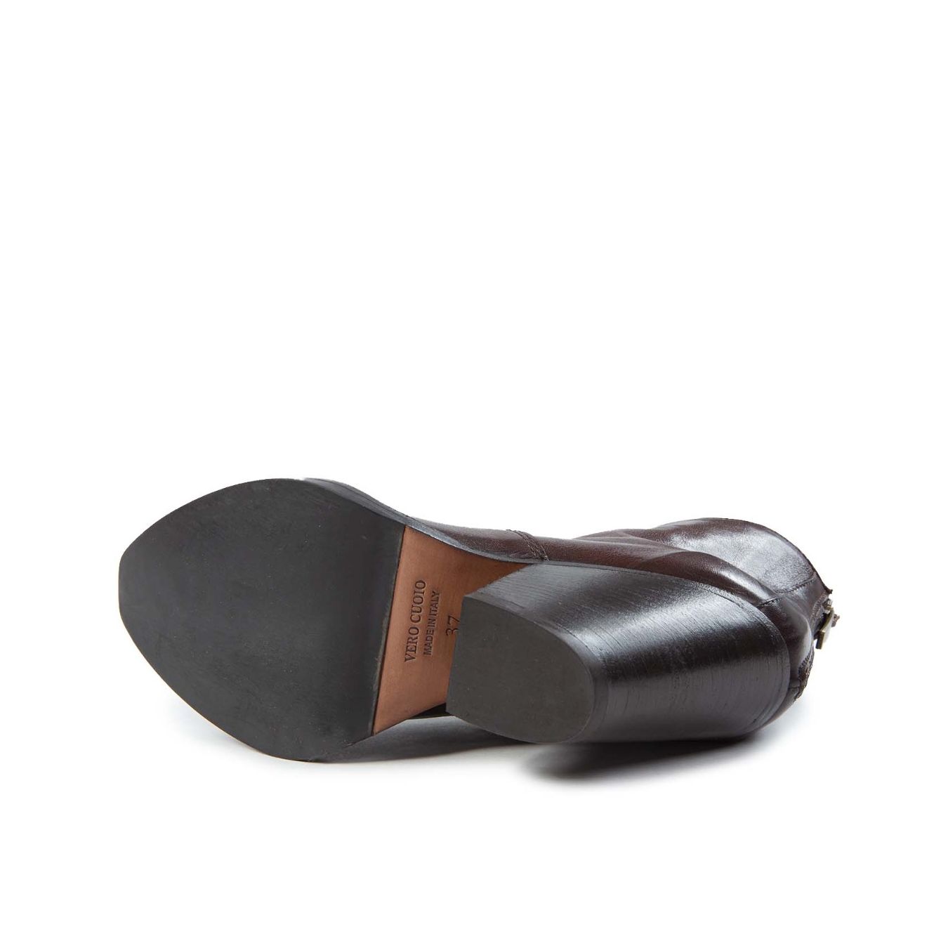 texano con scollo V in pelle marrone  suola