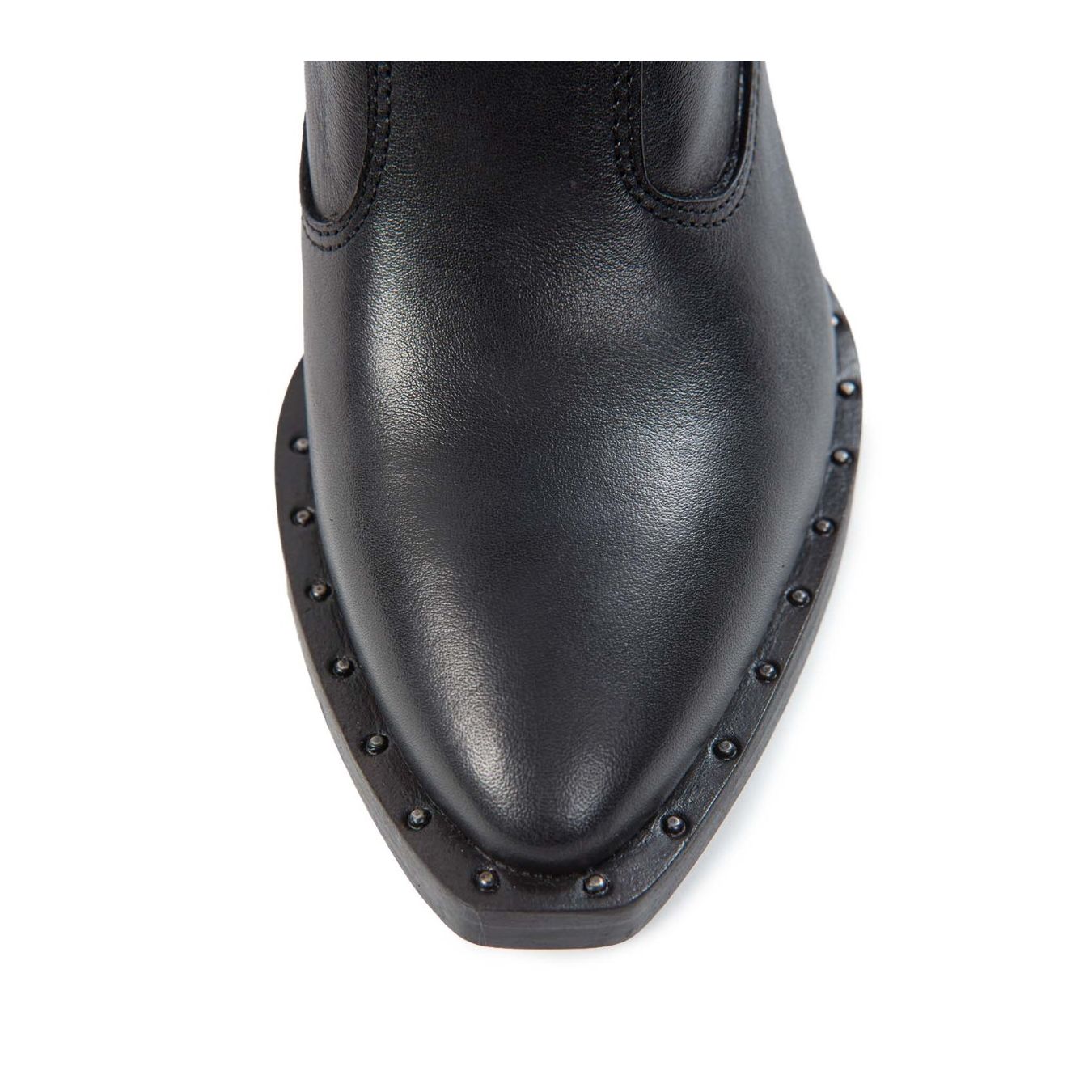 texano con scollo V in pelle nera punta