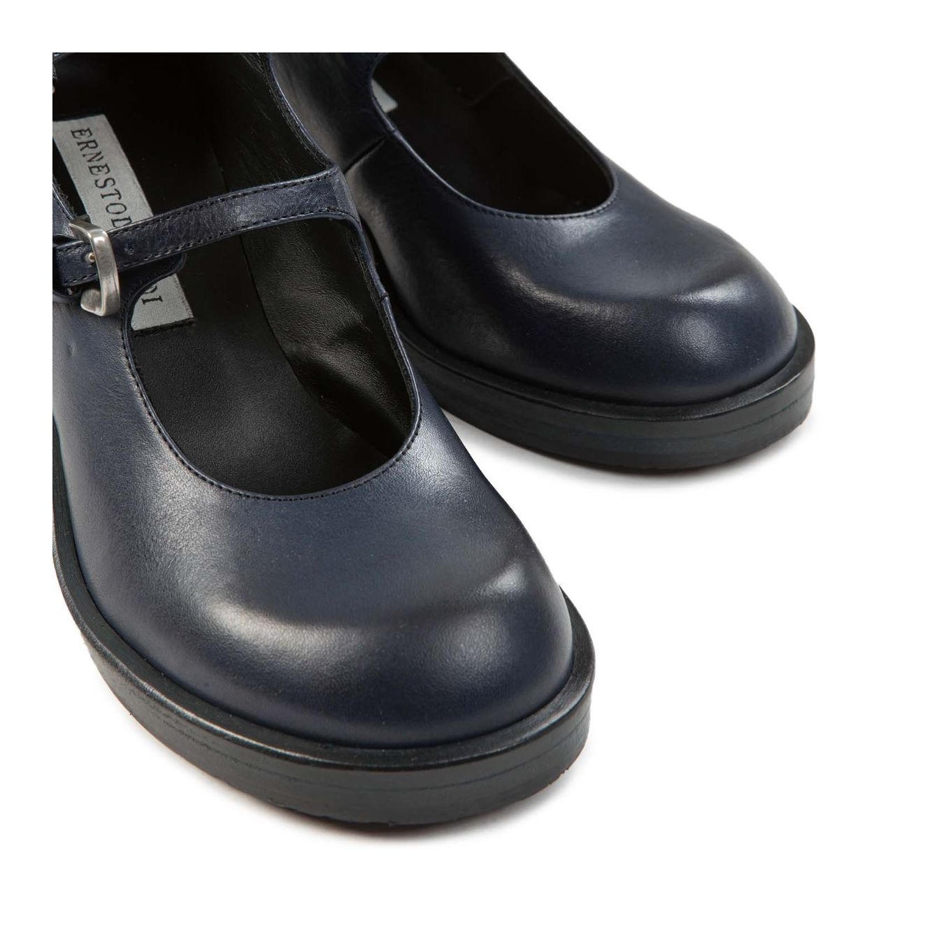 ernesto dolani bebe con fibbie in pelle blu davanti