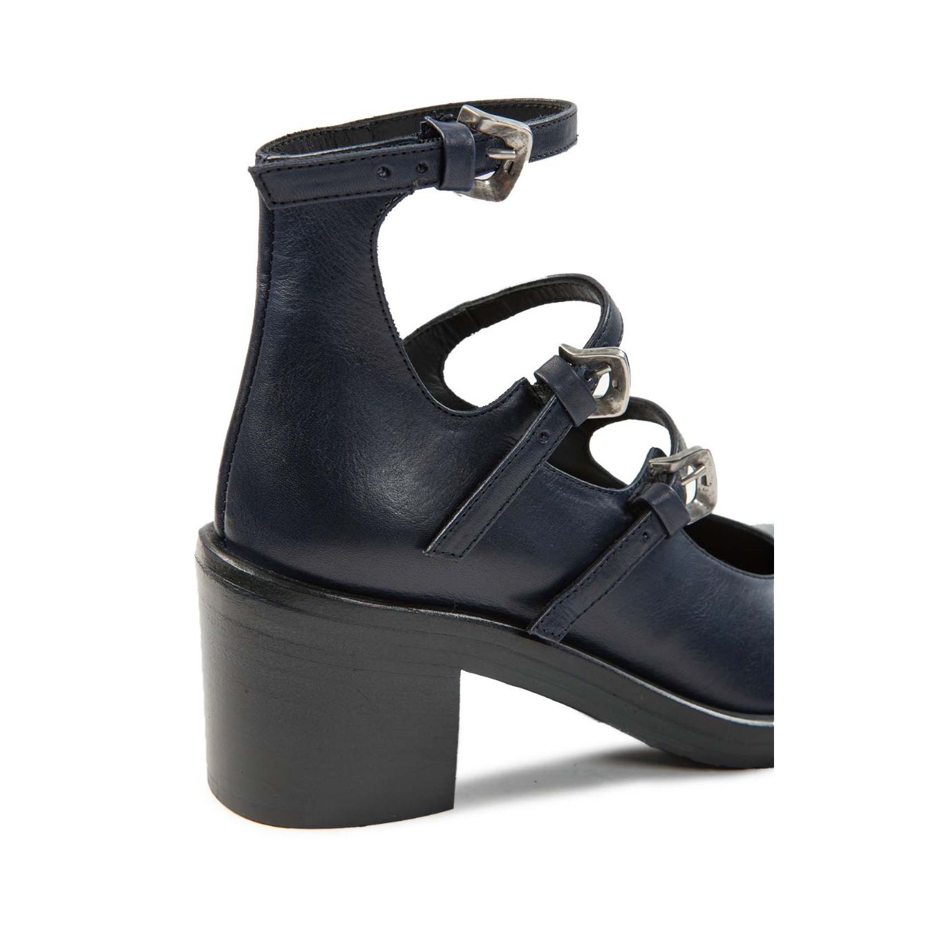 ernesto dolani bebe con fibbie in pelle blu tacco
