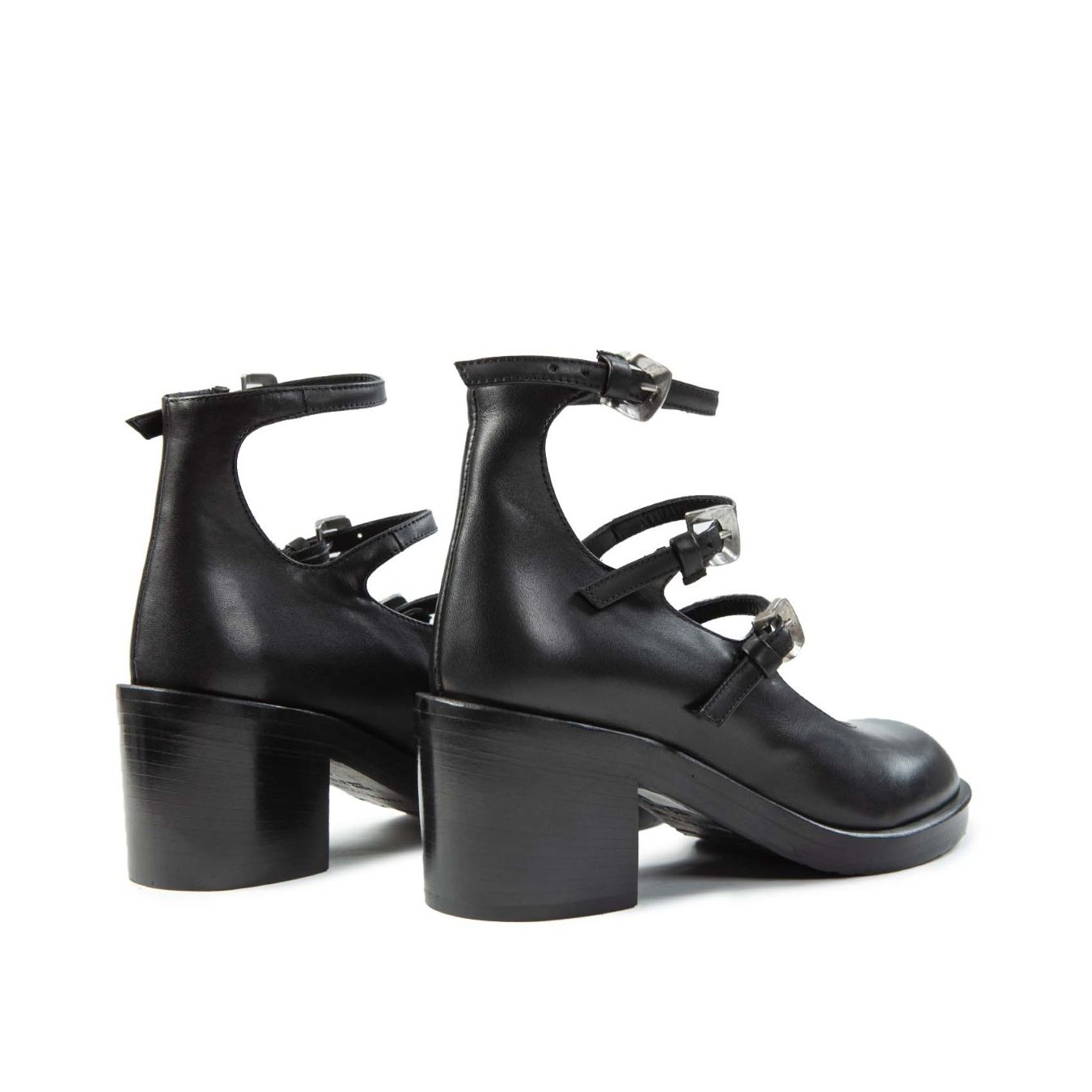 ernesto dolani bebe con tre fibbie in pelle nera lato