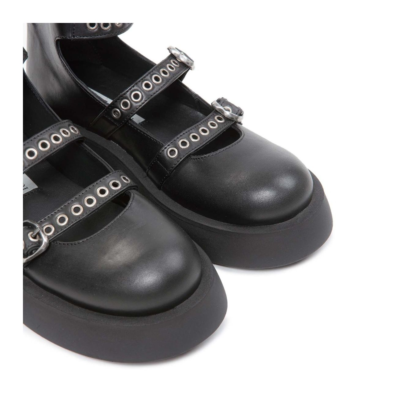ernesto dolani bebe con fibbie in pelle nera scarpe basse