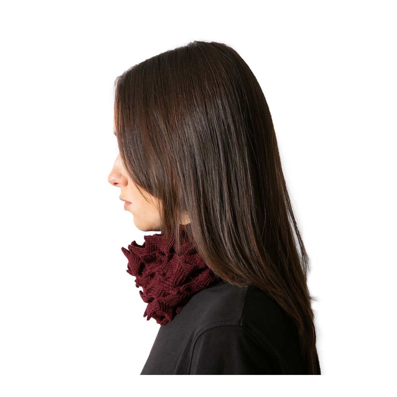 fascia EGG in lana bordeaux collo profilo