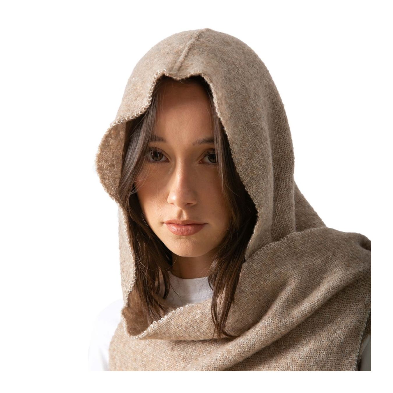 gilet MOSCA tortora  con cappuccio lana