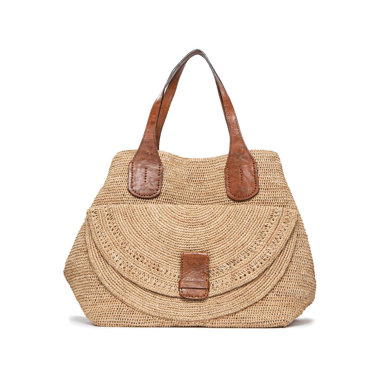 IBELIV maxi shopper LAZA in paglia sabbia tasca esterna