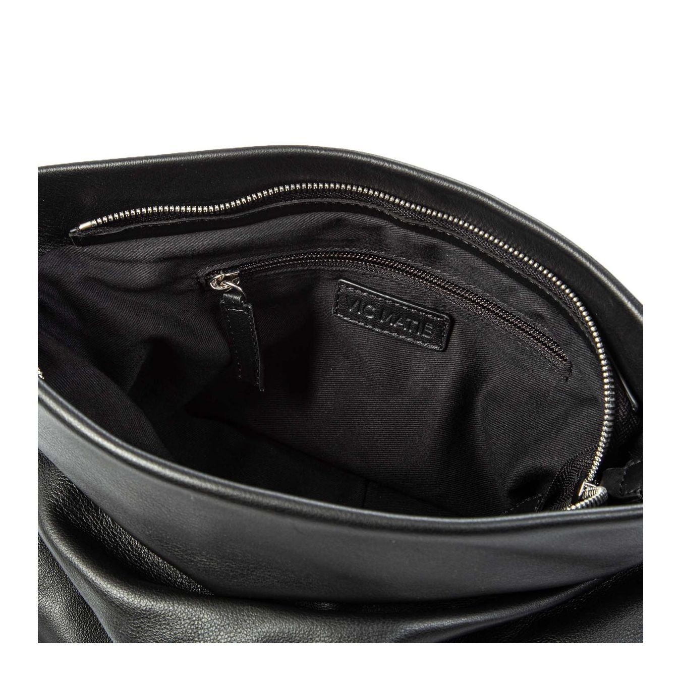 borsa clutch in pelle nera interno