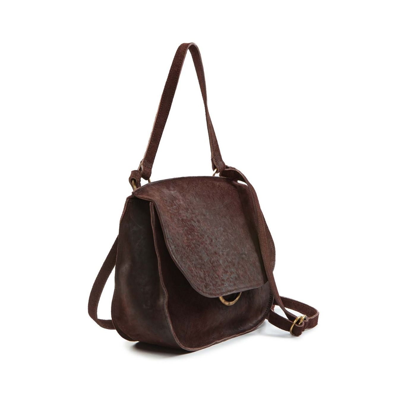 shopper LUNA CROSSBODY in pelle marrone lato