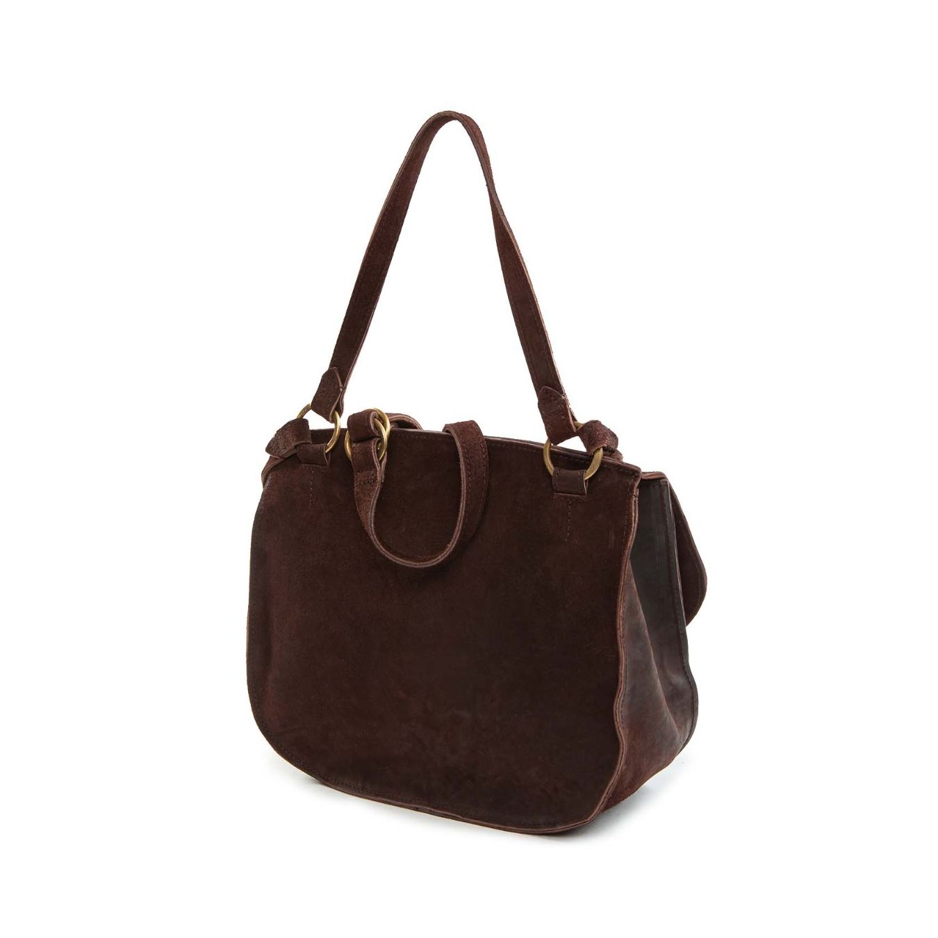 shopper LUNA CROSSBODY in pelle marrone manici
