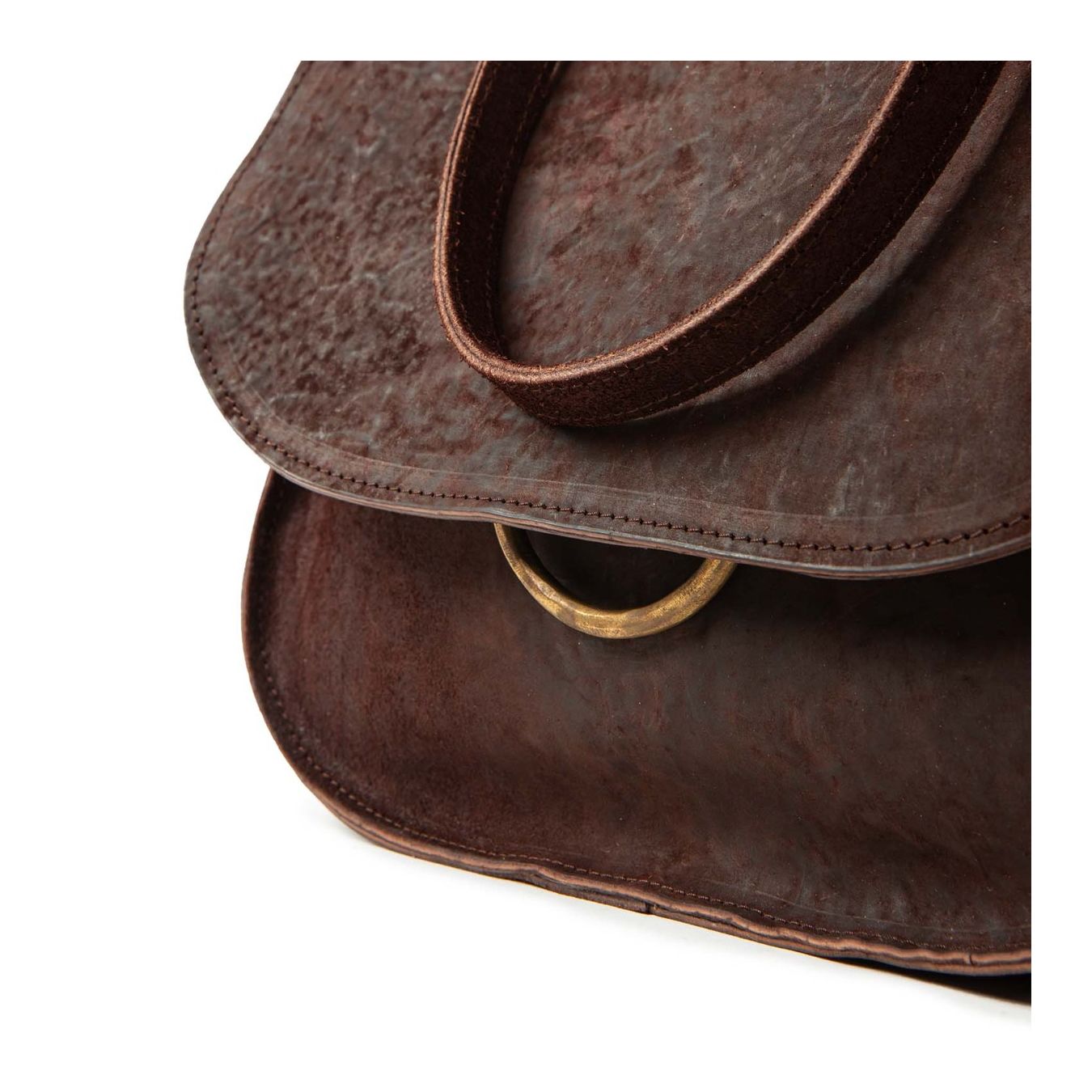 shopper LUNA CROSSBODY in pelle marrone chiusa