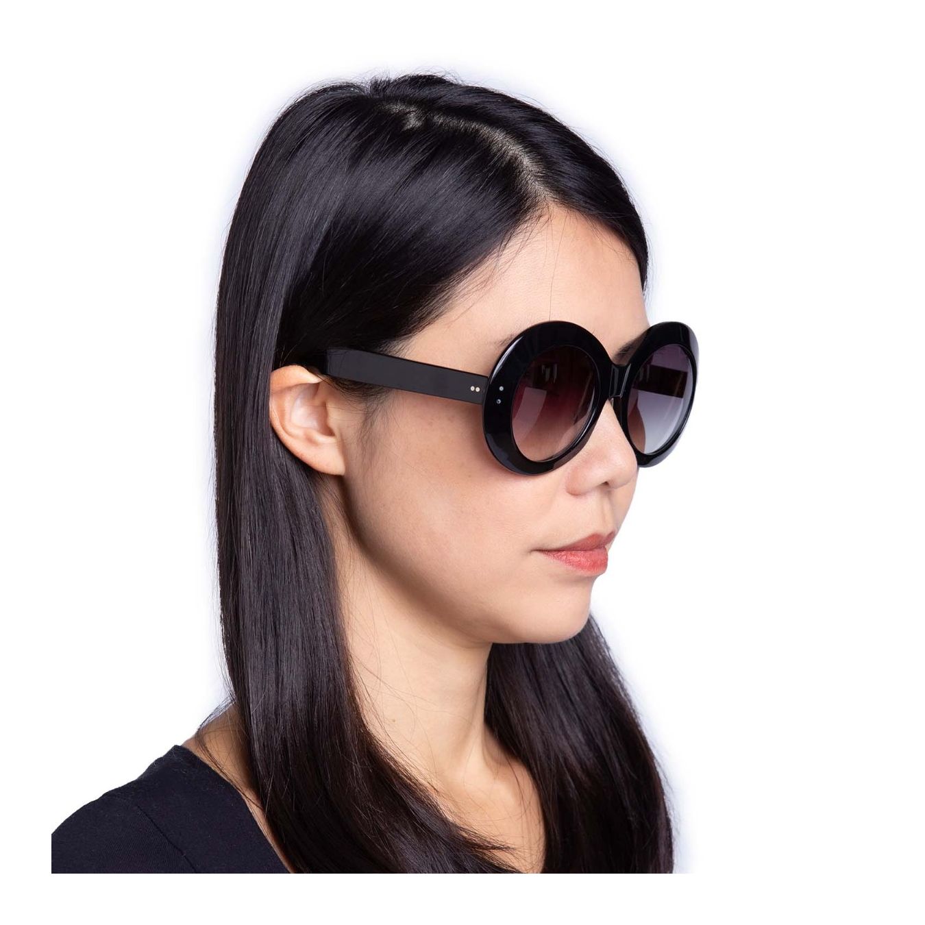 OLIVER GOLDSMITH OCCHIALE TONDO KOKO NERO indossati lato