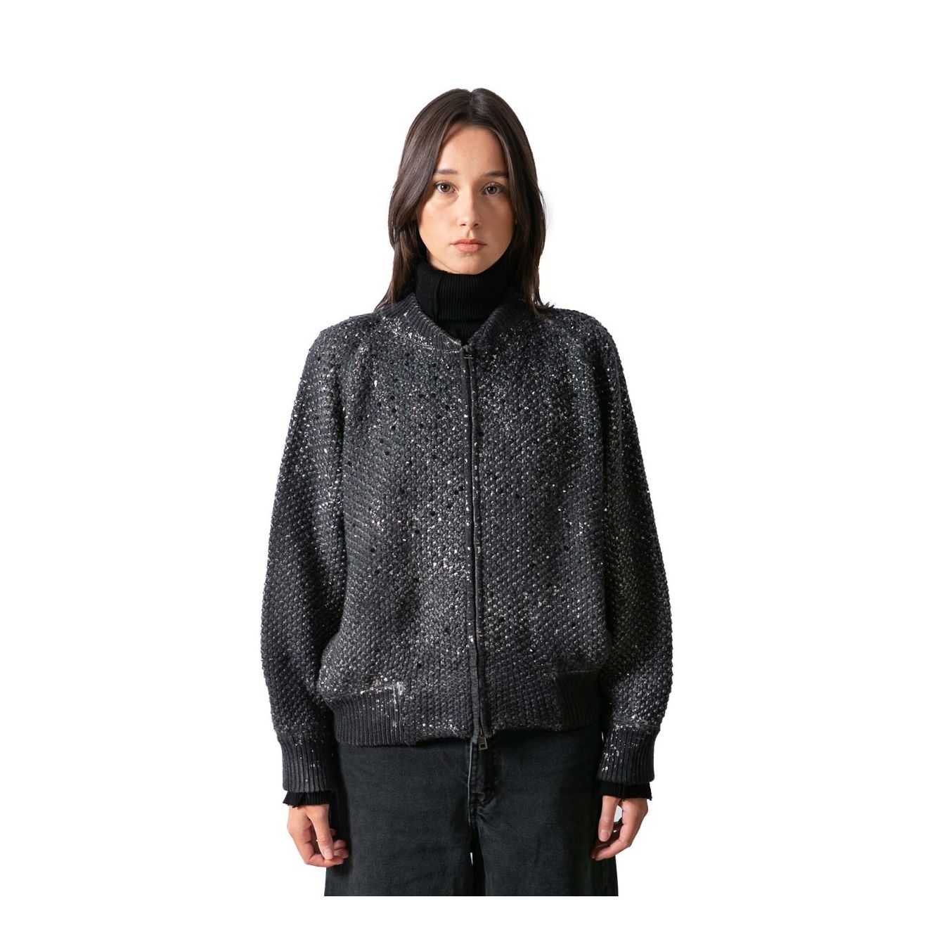 bomber lamina e strass grigio 