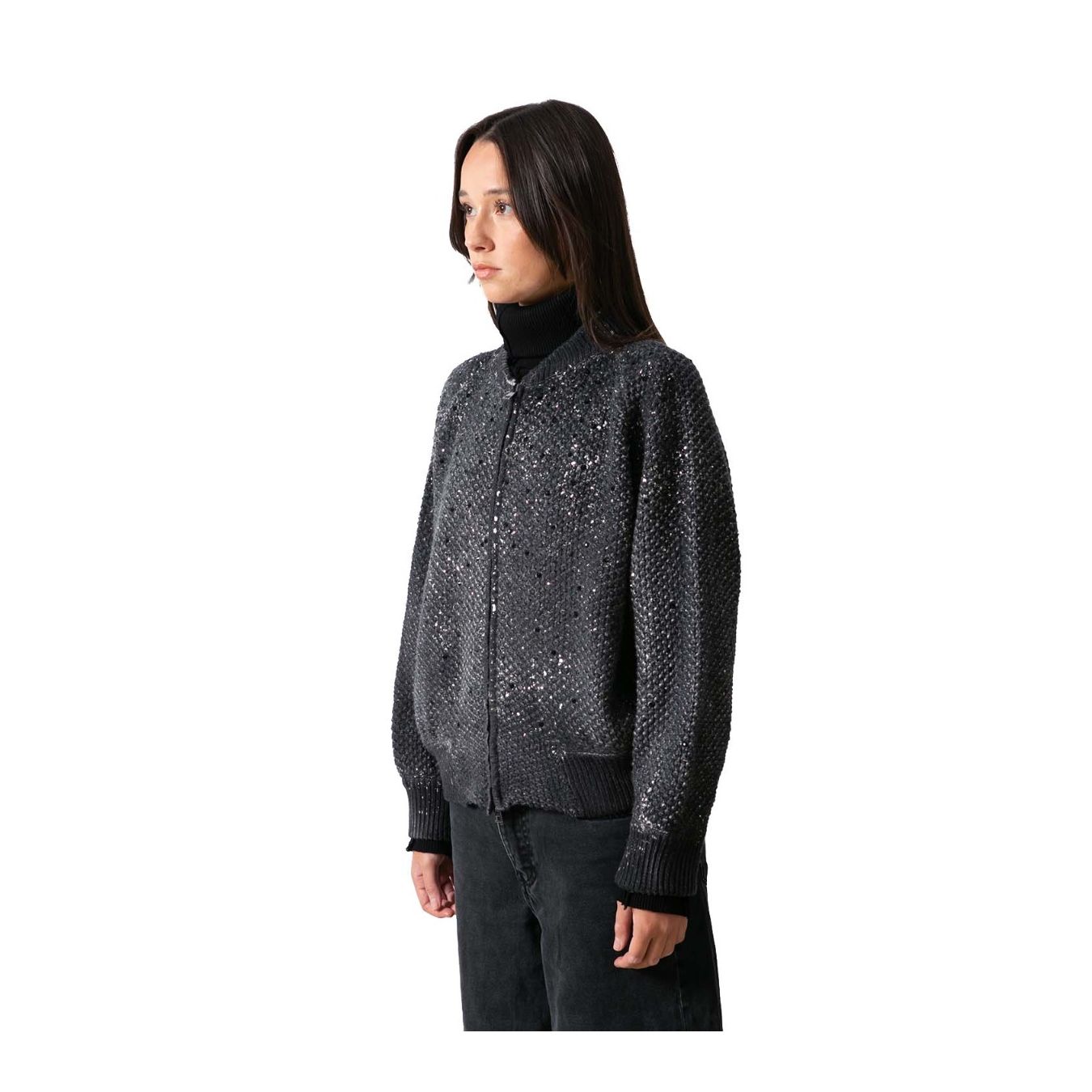 bomber lamina e strass grigio  lato