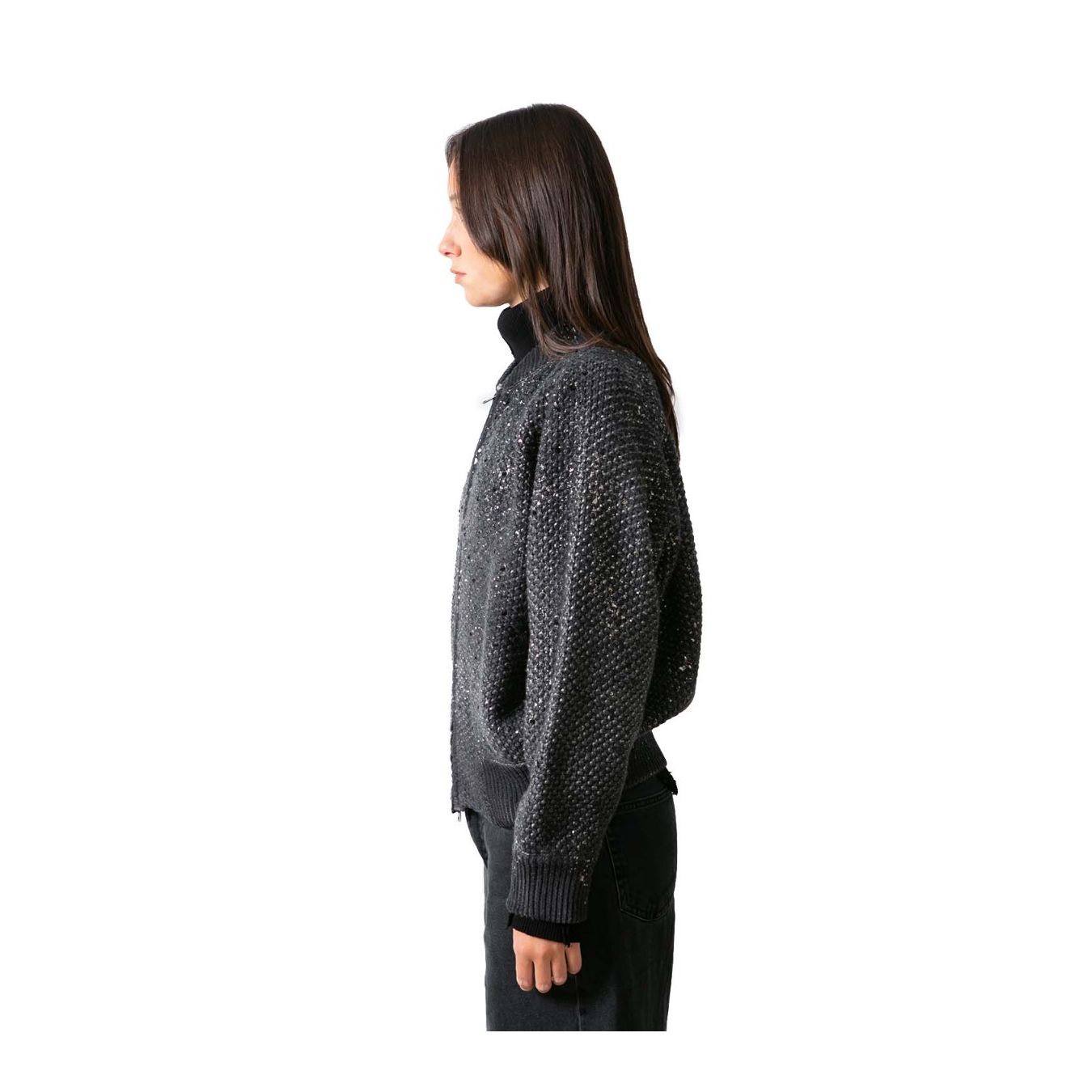 bomber lamina e strass grigio  profilo