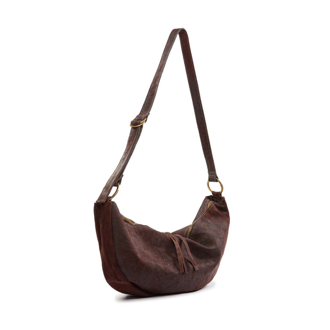 monospalla CRESCENT in pelle marrone lato