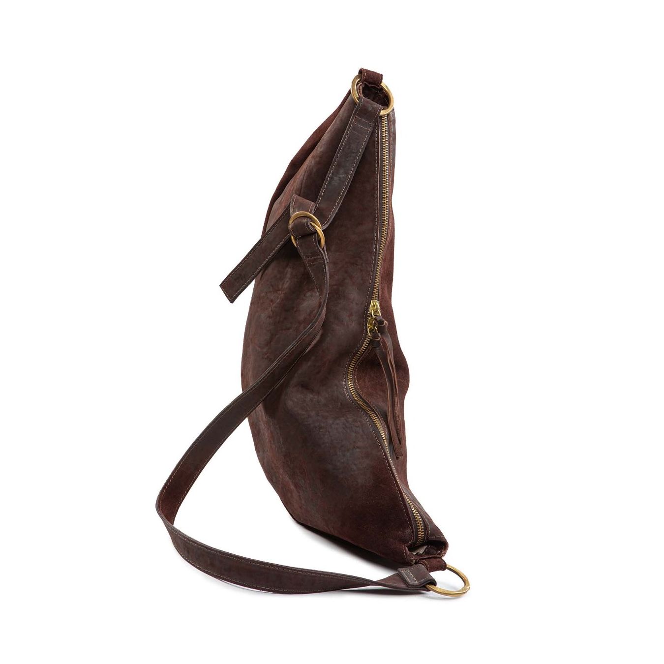 monospalla CRESCENT in pelle marrone zip