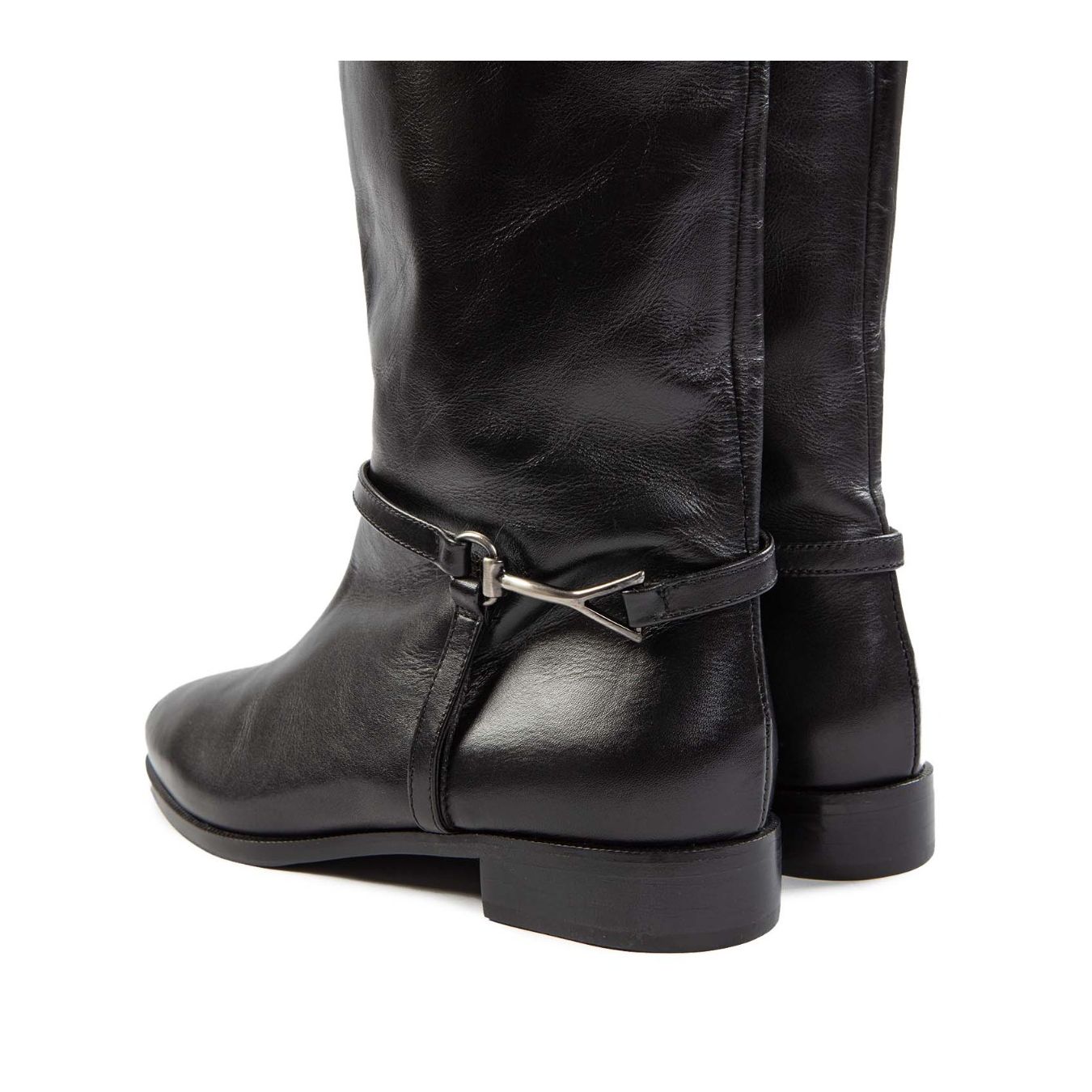 stivali fibbia laterale in pelle nera dietro