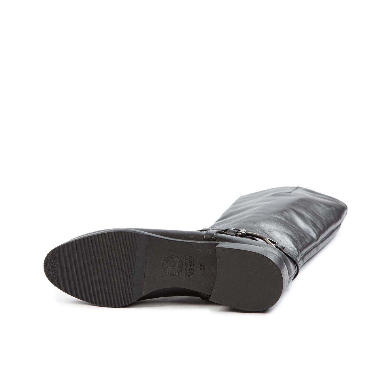 stivali fibbia laterale in pelle nera suola