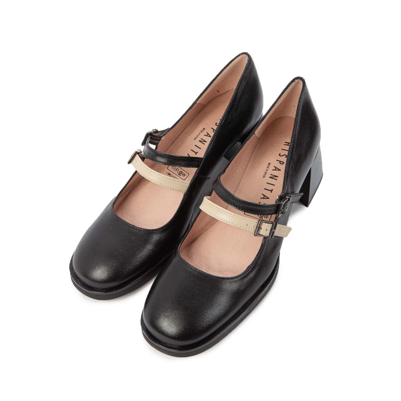 bebe con fibbie e tacco basso sopra