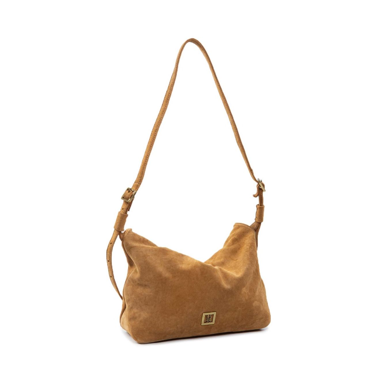 tracolla arrotolata in camoscio cuoio dietro