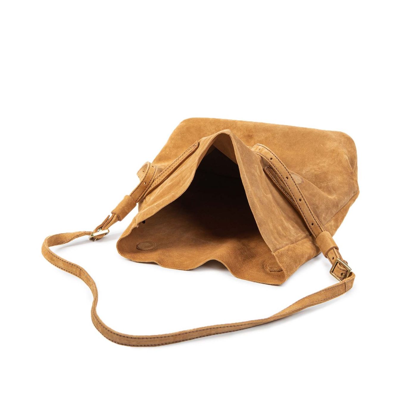 tracolla arrotolata in camoscio cuoio interno