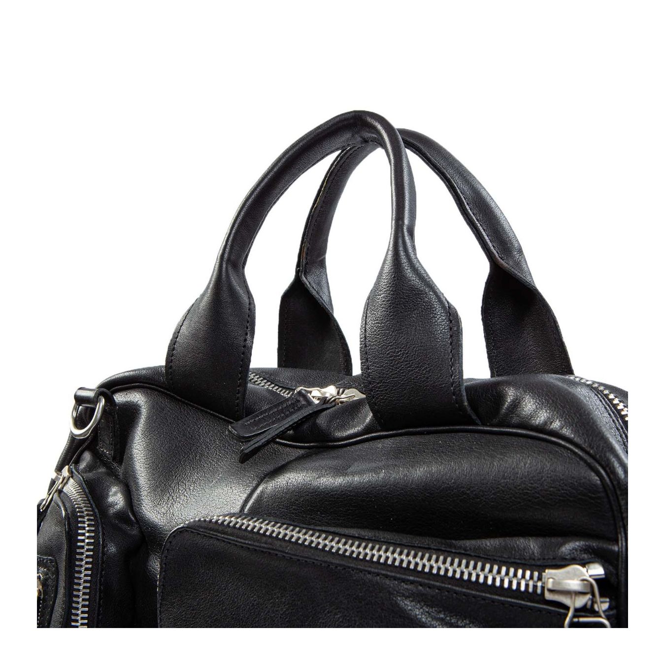 cartella tasche esterne in pelle nera manici