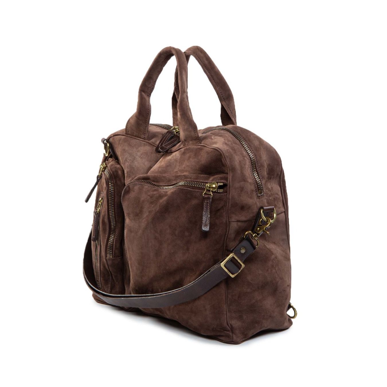 cartella tasche esterne in camoscio ebano tracolla