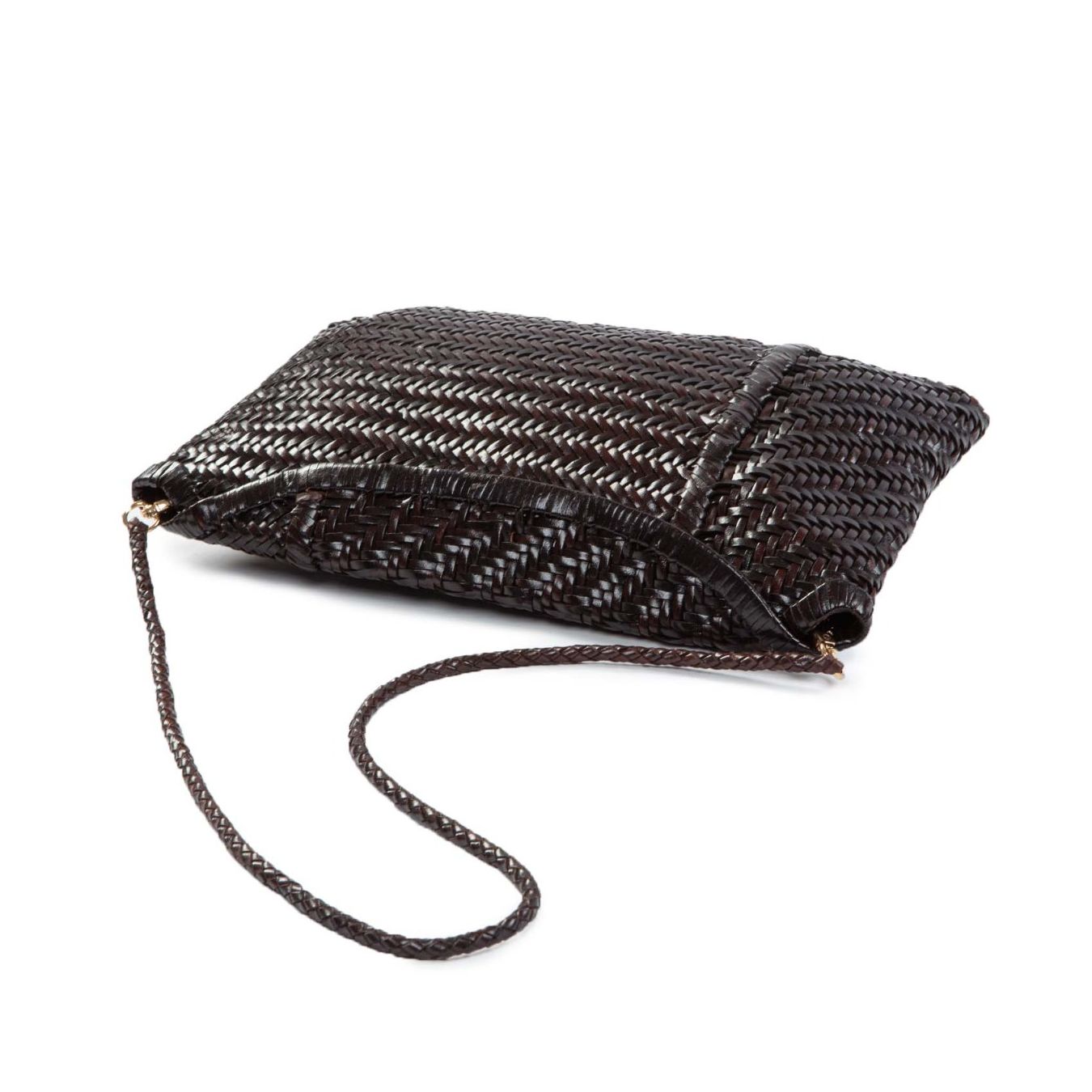 clutch PILLOW in pelle marrone sopra