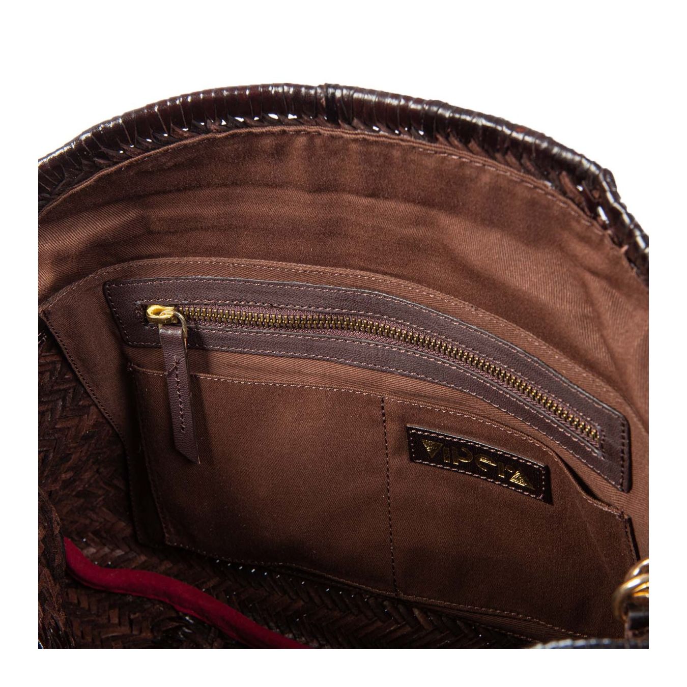 clutch PILLOW in pelle marrone interno