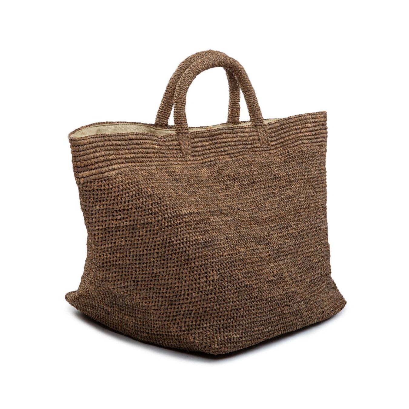 shopper VANILLA in raffia dark tea lato