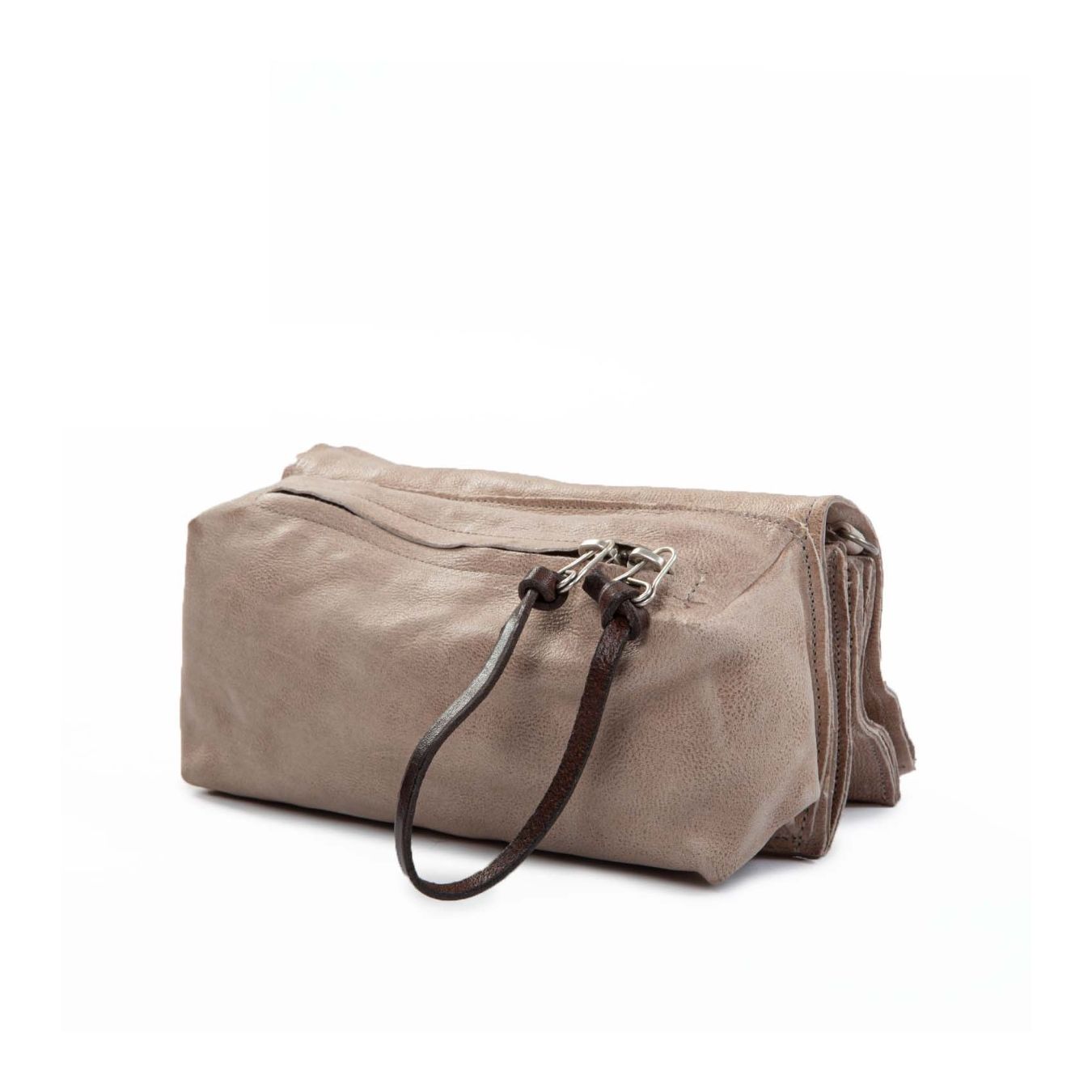 clutch soffietto in pelle beige chiusa